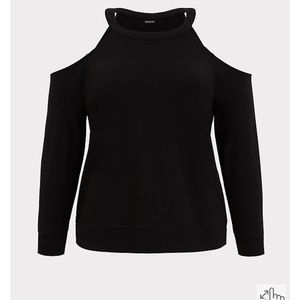 BLACK TERRY COLD SHOULDER SWEATSHIRT